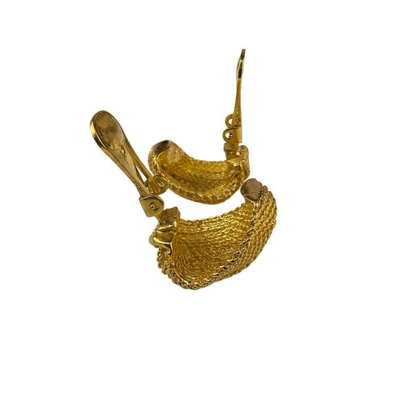 Vintage Unknown Womens Gold Tone Mesh Clip-On Earrings Jewelry Pair - Picture 3 of 4